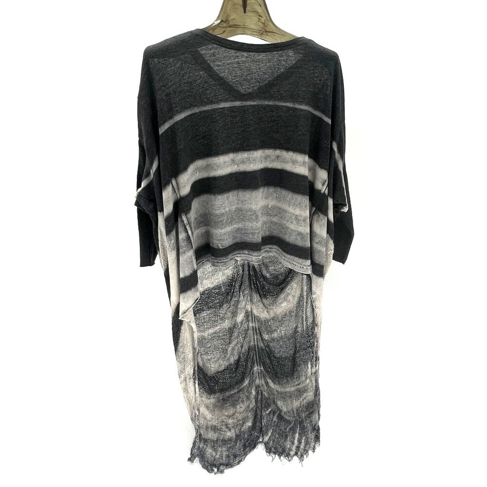 RAQUEL ALLEGRA tie dye top 3/4 sleeve w signature “shredded” look Small
